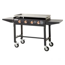 Brasero - Plancha Carmen sur chariot pliable Brasero - 4 feux à gaz - Jusqu'à 14 convives - Surface de cuisson Inox 90 x 45,5 cm - 16 kw