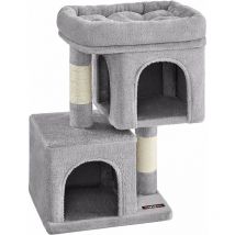 Feandrea - Arbre à Chat, Tour de Jeux 67 cm, s, Maison pour Chatons Jusqu'à 3 kg, Grande Plate-Forme, 2 Niches, Griffoir, Gris Clair