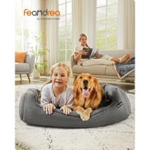 Feandrea - Cama para Perros, Sofá de Lino para Mascotas, Bordes Elevados, Fondo Antideslizante, Funda Extraíble para Lavado, Tamaño xl para Perros