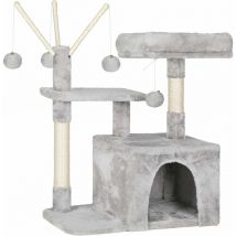 FEANDREA Cat Tree for Kitten, Cat Condo, 72 cm, 3 Pompoms, Light Grey PCT121W01