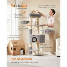 Feandrea Cat Tree for Large Cats, Heavy-Duty Cat Tower with Self-Warming Pads, 2 Self-Groomers, 9 Scratching Posts, Large Perch, Cave, Baskets, 50 x