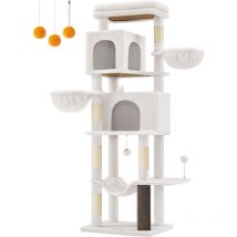Feandrea Grand Arbre à Chat, Tour à Chat de 175 cm de Haut, Abri à Chat Multi-Niveaux avec 2 Niches, 2 Paniers, 5 Griffoirs, Toilettage Autonome,