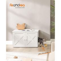 Maison de Toilette Chat, Meuble Litière Chat, avec Séparateur Amovible, Cache-litière pour Chat, Table, 80 x 53 x 50 cm, Blanc - Feandrea