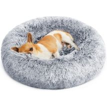 Feandrea Panier Pour Chien, Lit Ronde En Forme De Beignet, Canapé, Coussin Central Amovible Et Lavable, Tissu Peluche Doux, Ø50 Cm, Gris Clair 