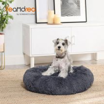 Panier pour Chien, Lit Ronde en Forme de Beignet, Canapé, Coussin Central Amovible et Lavable, Tissu Peluche Doux, Ø70 cm, Gris Foncé PGW039G02