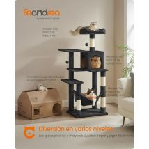 Feandrea - Rascador para Gatos, Árbol para Gatos, Altura 143 cm, Torre de Gatos, con 4 Postes Rascadores, 2 Plataformas, 1 Cueva, 1 Hamaca, 2