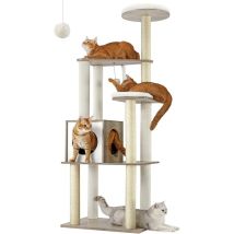Feandrea - rbol para Gatos, Torre Moderna de Gatos 165 cm, 5 Postes para Arañar, Cojines Lavables y Desmontables, Plataforma, Cueva, Muebles de