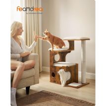 Tiragraffi, Albero per Gatti di Truciolato Alto 86 cm, con Grotta, Posatoi, Colonna e Tappeto Graffiatoio in Sisal, Lavabili Tappeti in Pelliccia