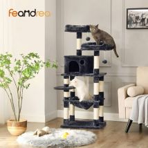 FEANDREA Albero per Gatti, Tiragraffi, 2 Posatoi 143 cm, Grigio Fumo da SONGMICS