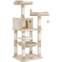 Albero per Gatti, Tiragraffi, 2 Posatoi 143 cm, Beige da songmics - Feandrea