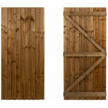 Featheredge wooden garden and side gates (v1) (H-1500, W-1750, brown finish) - Brown