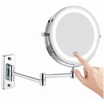 Ulisem - Feelglad Wall Mounted Makeup Mirror, 10X Magnifying Double Sided led Lighted Mirror, 360° Swivel Extendable Cosmetic Vanity Mirror, Powered