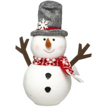 Déco de Noël Bonhomme de neige chapeau gris et écharpe rouge H 34 cm - Feeric Christmas