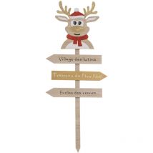 Déco de Noël Pancarte en bois clair avec Renne rouge et doré h 120 cm - Feeric Christmas