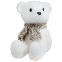 Déco de Noël Ours blanc assis avec écharpe fourrure marron h 19 cm - Feeric Christmas