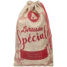 Hotte en Jute imprimée rouge avec cordon coulissant 18 x 28 cm - Feeric Christmas