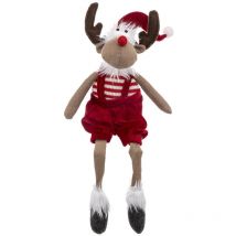Renne de Noël en salopette rouge h 52 cm - Feeric Christmas