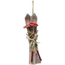 Suspension de Noël - Paire de Ski avec branches et déco jute h 31 cm - Feeric Christmas