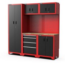 Feistos - Werkstatteinrichtung Werkzeugschrank Juno 2 inkl. Lochwand Schwarz/Rot 198x46x198 cm