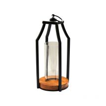 Ivyline - Felicity Circular Base Lantern - Glass/Metal - L14 x W14 x H30 cm - Black/Acacia Wood