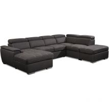 Felix - Canapé panoramique convertible avec coffre de rangement en tissu gris- Angle Gauche
