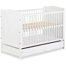 Felix Lit bébé enfant évolutif à barreaux en bois 120X60 + tiroir Blanc