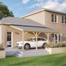 Rutland County Garden Furniture Ltd - Felt Shingle Roof Car Port 4 Post - Wood - L350 x W722 cm - Light Green