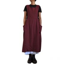 Femmes robe décontracté ample solide chasuble longues bretelles tablier coton lin robes globales avec poches