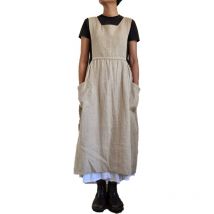 Femmes robe décontracté ample solide chasuble longues bretelles tablier coton lin robes globales avec poches