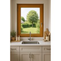 Gd Menuiseries - Fenêtre Bois 1 Vantail H60 x L50 Tirant Gauche Côtes Tableau + Poignée (Ref 010220F9)