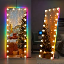 Fenchilin - Espejo de tocador Hollywood con iluminación rgb, espejo de pie para dormitorio vestidor, espejo de pie 160 cm x 65 cm, gran espejo de