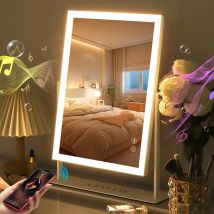 Fenchilin - Espejo de maquillaje con reproductor Bluetooth, 30 cm x 41 cm, espejo de maquillaje iluminado con luz led, blanco