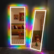 Fenchilin - Espejo de pie con función rgb con luz, espejo iluminado de cuerpo entero 160 cm x 65 cm con iluminación led, gran espejo de pared para