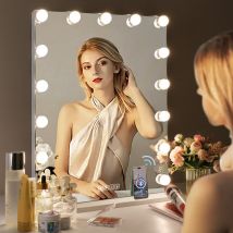 Fenchilin - Espejo Hollywood con iluminación altavoz Espejo de maquillaje usb con 15 luces led regulables, espejo de maquillaje con control táctil