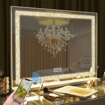 Fenchilin - Espejo Iluminado Con Bluetooth Espejo Puede Ajustar 3 Efectos De Luz Para La Pared / Sobremesa Doble Propósito Espejo De Maquillaje Espejo