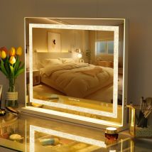 Fenchilin - Miroir de courtoisie hollywoodien en cristal et diamant avec miroir de salle de bain éclairé, haut-parleur, chargeur usb, éclairage led