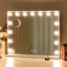 Miroir de maquillage led avec lampe Hollywood miroir de maquillage intelligent contrôle tactile 3 couleurs dimmable 15 ampoules blanc 58cm x 46cm