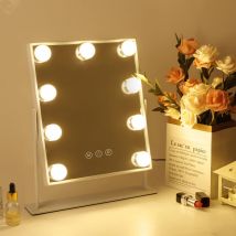Miroir de courtoisie hollywoodien, 25cm x 30cm Miroir de courtoisie à led à luminosité réglable en 3 couleurs, avec 9 ampoules led à intensité