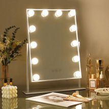 Miroir de courtoisie hollywoodien, 30cm x 41cm Miroir de courtoisie à led à luminosité réglable en 3 couleurs, avec 12 ampoules led à intensité