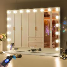 Fenchilin Grande Specchio Illuminato Bluetooth Hollywood Con 18 Luci Led Dimmerabili Con Usb, Specchio Da Trucco Illuminato, Specchio Da Tavolo A 