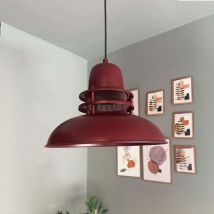 Fener Industrielle Pendelleuchte aus Burgund Metall handbemalt – Vintage Kronleuchter E27 Ø34 cm für Wohnzimmer, Schlafzimmer oder Esszimmer