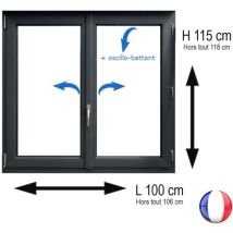 Fenêtre pvc 2 vantaux h 115 x l 100 cm ob anthracite avec poignée