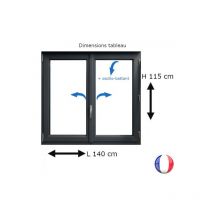 Fenêtre pvc 2 vantaux h 115 x l 140 cm ob anthracite avec poignée
