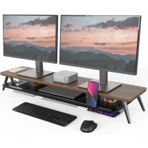Fenge - Dual Monitorständer mit Telefon/Pad Halter, 2 Etagen Groß Multifunktionaler Computer Laptop Bildschirm Riser 108x23,5x14,5cm Eiche