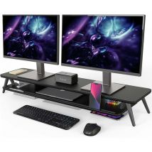 Fenge - Dual Monitorständer mit Telefon/Pad Halter, 2 Etagen Groß Multifunktionaler Computer Laptop Bildschirm Riser 108x23,5x14,5cm Schwarz
