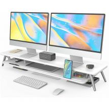 Fenge - Dual Monitorständer mit Telefon/Pad Halter, 2 Etagen Groß Multifunktionaler Computer Laptop Bildschirm Riser 108x23,5x14,5cm Weiß
