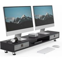 Fenge - Dual Monitorständer mit 2 Schublade Großer Bildschirmständer für Computer tv Laptop, Monitorständer,108x23,5x15,2-16,7cm,Schwarz