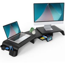 Réhausseur d'Écran d'Ordinateur Réglable Moniteur Stand en Bois avec Toiroir,Support d'Ordinateur,Moniteurs,TV,PC,Imprimante - Charge de 25kg