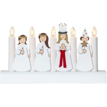 Star Trading Kerzenleuchter ,Julia' mit Lucia und Engeln, 5-flammig, E10 Leuchtmittel, Holz weiß, warmweiß, b 28cm