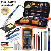 Start - Fer à Souder Kit, 60W Kit de Soudure, Temperature Réglable de 200450°C, Multimètre, 5PCS Conseils de soudage, Pompe à Dessouder, Fil de